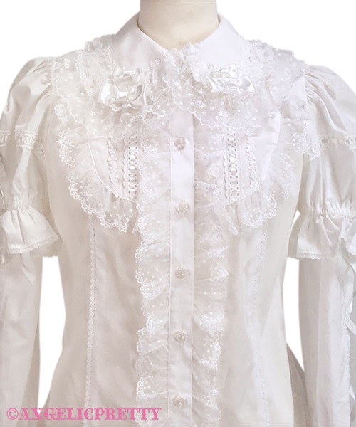 Omekashi Ladder Lace Removable Sleeve Blouse - White x Pink