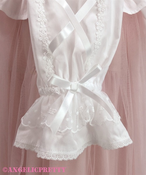 Omekashi Ladder Lace Removable Sleeve Blouse - White x Pink