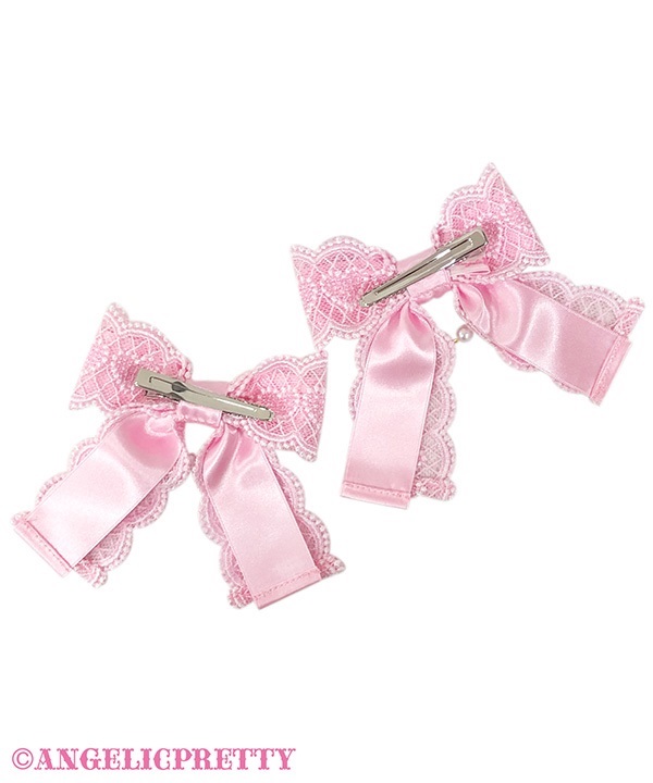 Omekashi Pearl Ribbon Clip Set - Pink