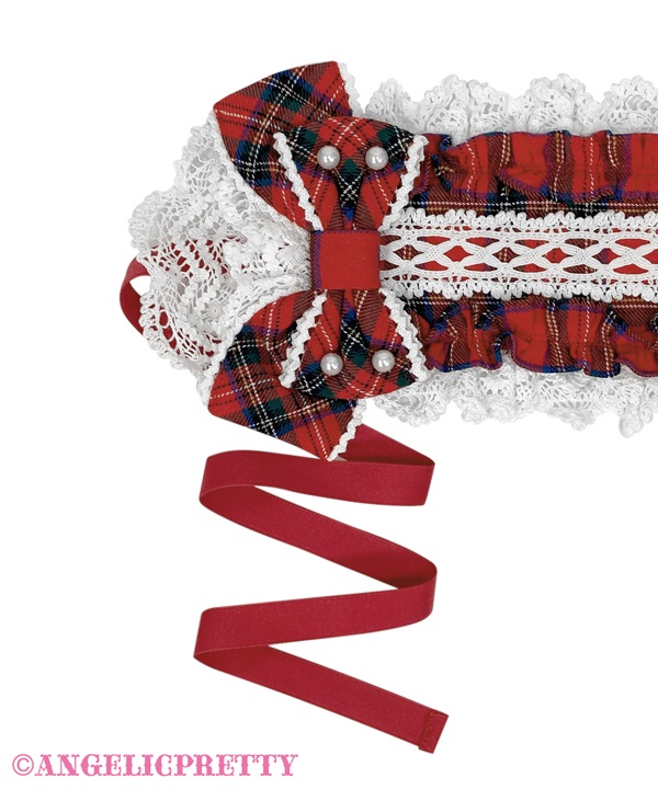 Oshama Frill Headdress (Tartan) - Pink