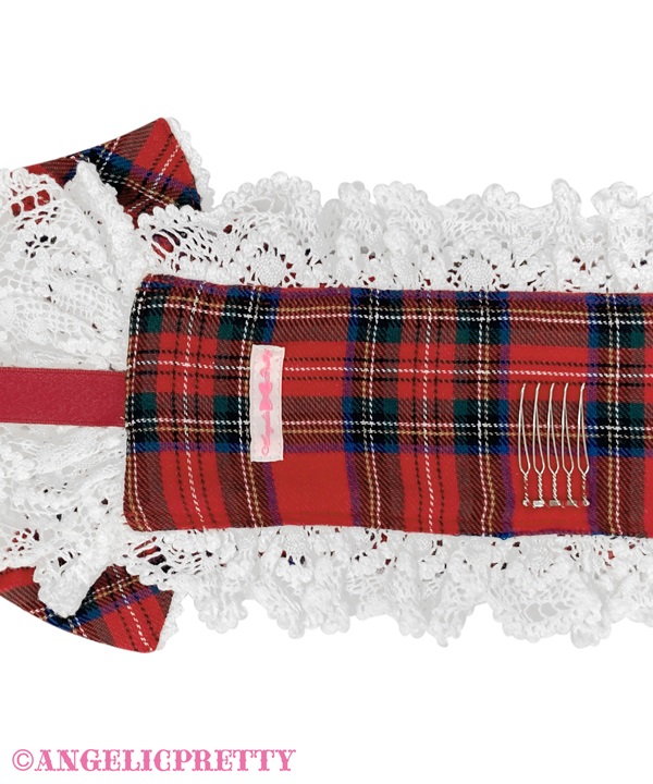 Oshama Frill Headdress (Tartan) - Pink