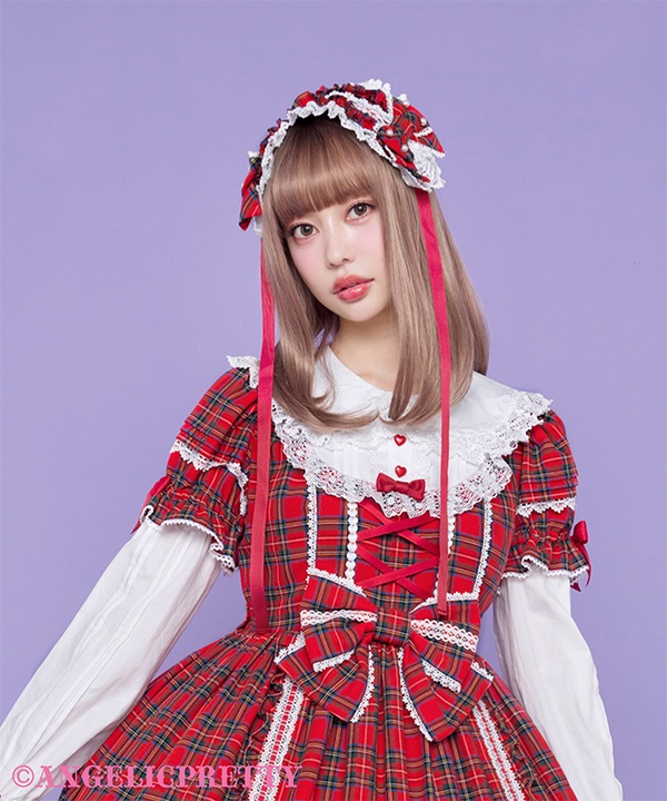 Oshama Frill Headdress (Tartan) - Pink