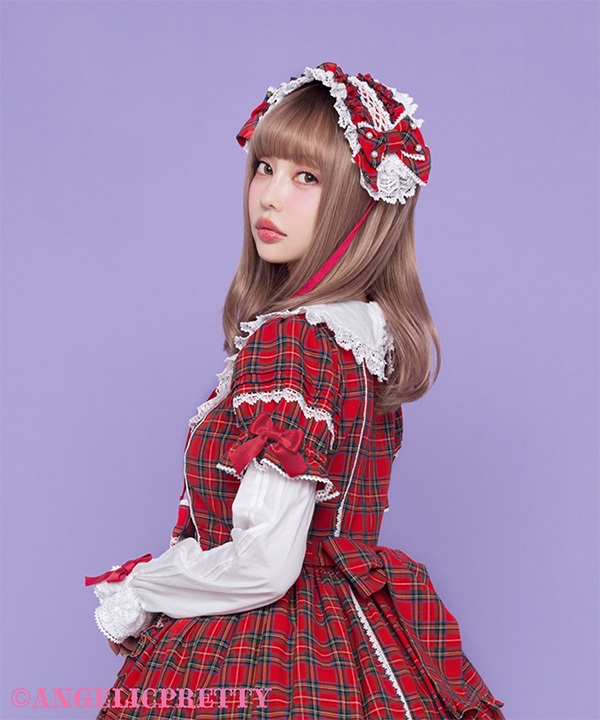 Oshama Frill Headdress (Tartan) - Pink