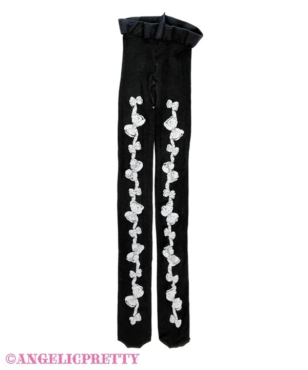 Oshama Ribbon Tights - Black x White