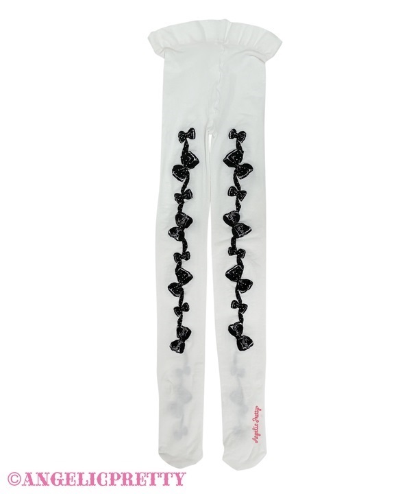 Oshama Ribbon Tights - Black x White [262KS09-070464-bkwh