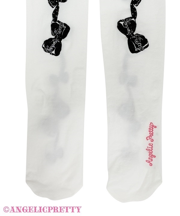 Oshama Ribbon Tights - Black x White [262KS09-070464-bkwh