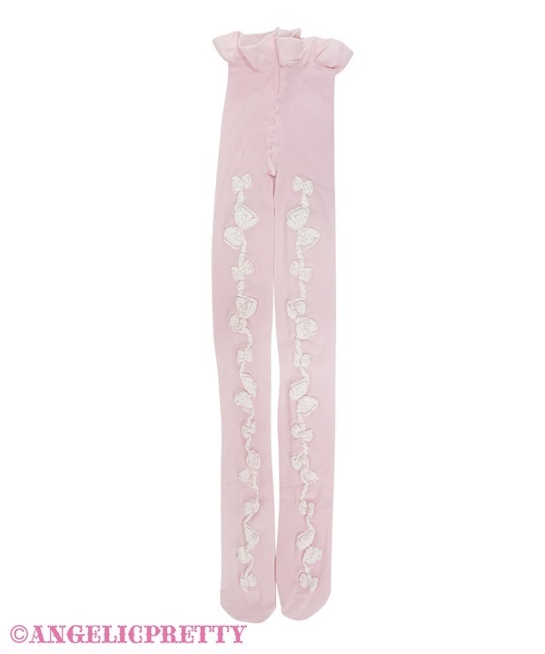 Oshama Ribbon Tights - Pink x White