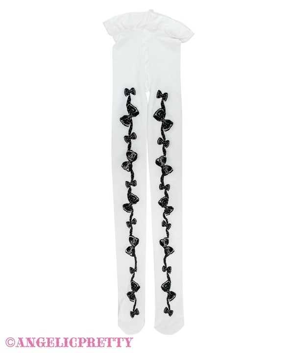 Oshama Ribbon Tights - White x Black