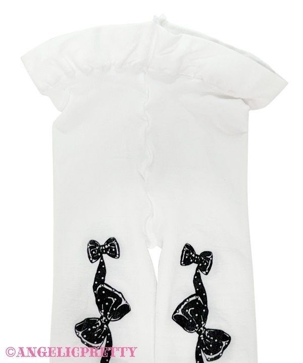 Oshama Ribbon Tights - White x Black [262KS09-070464-whbk