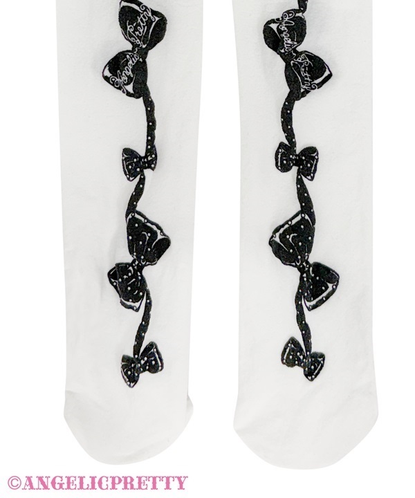 Oshama Ribbon Tights - White x Black [262KS09-070464-whbk