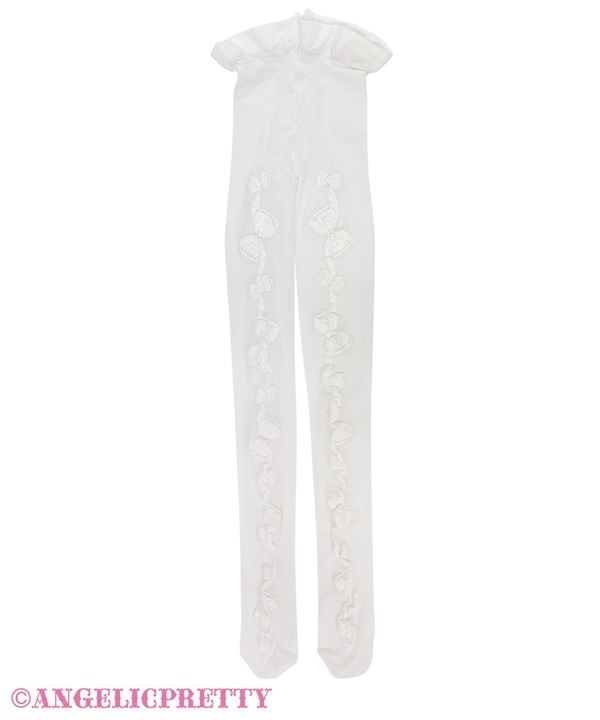 Oshama Ribbon Tights - White x White