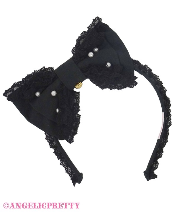 Pearl Oshama Ribbon Headbow - Black