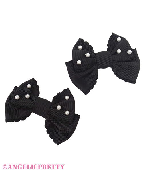 Pearl Ribbon Clip Set - Black