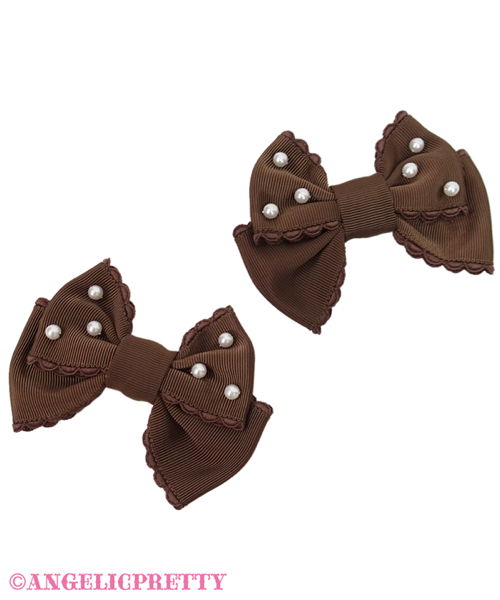 Pearl Ribbon Clip Set - Brown
