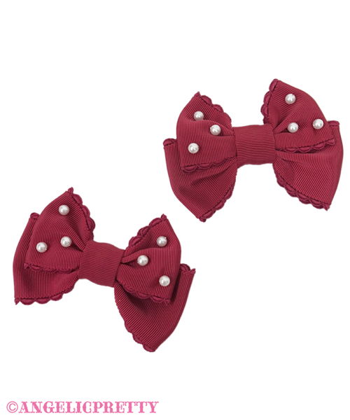 Pearl Ribbon Clip Set - Wine