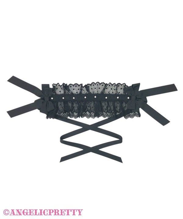 Pearl Ribbon Lace Headdress - Black