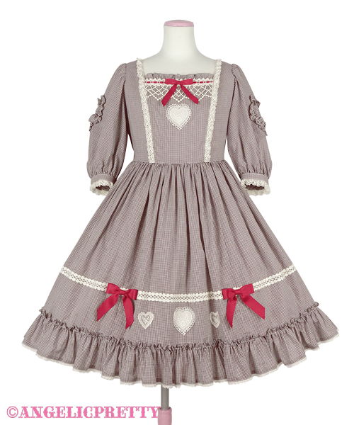 Petit Gingham Heart One Piece - Brown