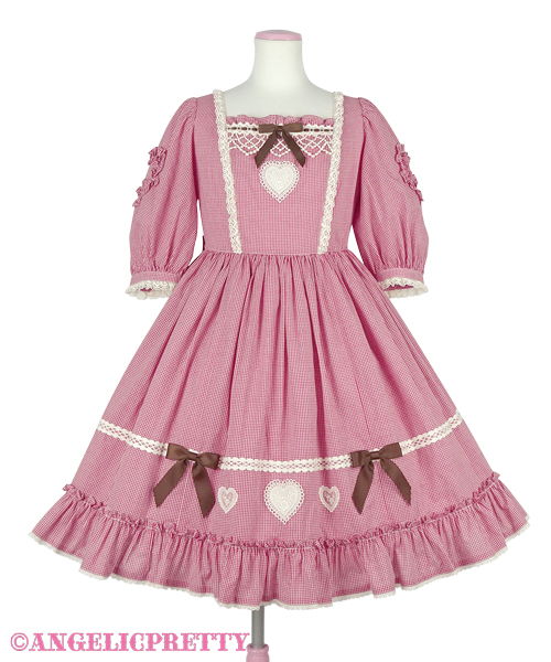 Petit Gingham Heart One Piece - Red