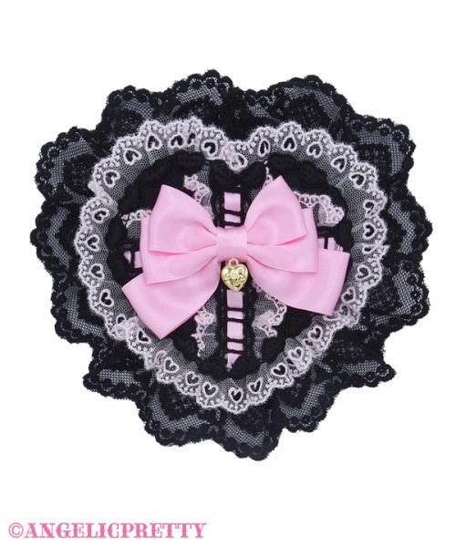 Present Heart Clip Brooch - Black