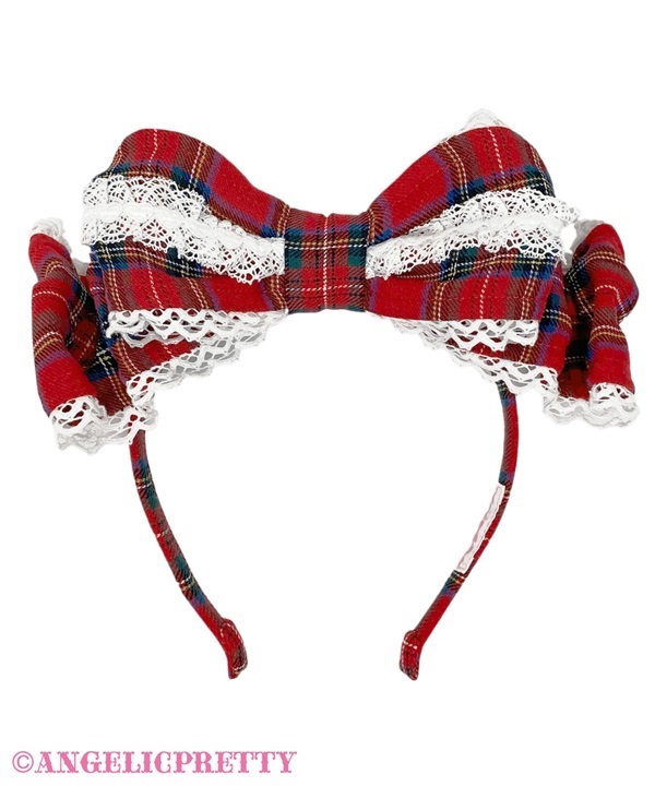 Pretty Kururin Headbow (Tartan) - Red