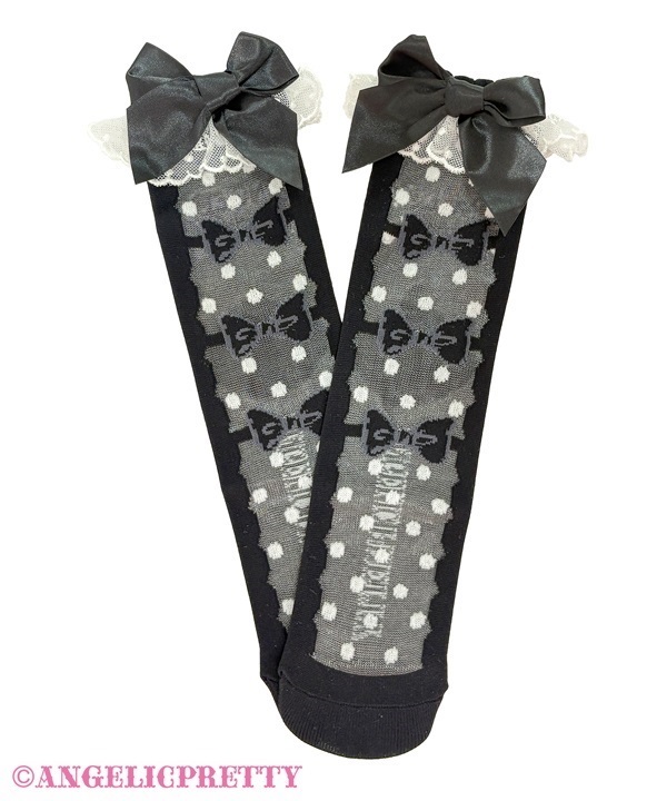 Prima Ribbon Crew Socks - Black
