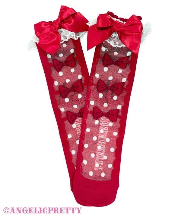 Prima Ribbon Crew Socks - Red