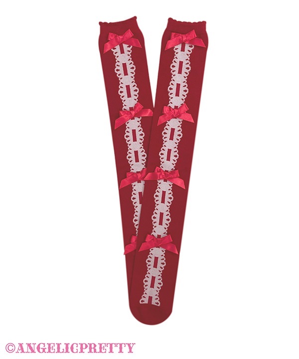 Quartet Ribbon Ladder Lace Over Knee - Red