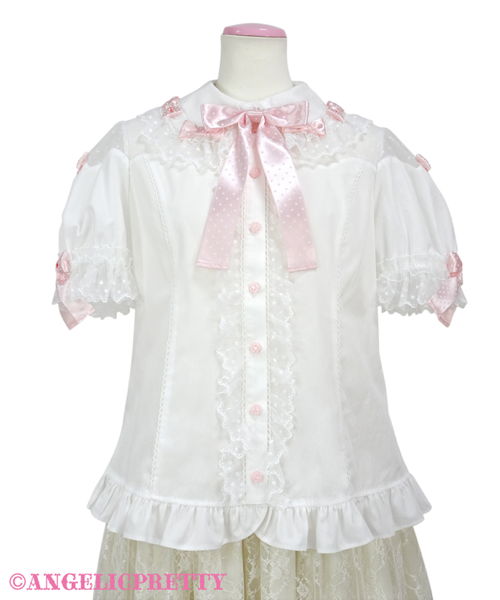 Scallop Tulle Blouse - White x Pink