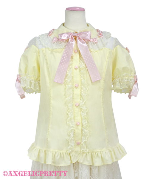 Scallop Tulle Blouse - Yellow x Pink