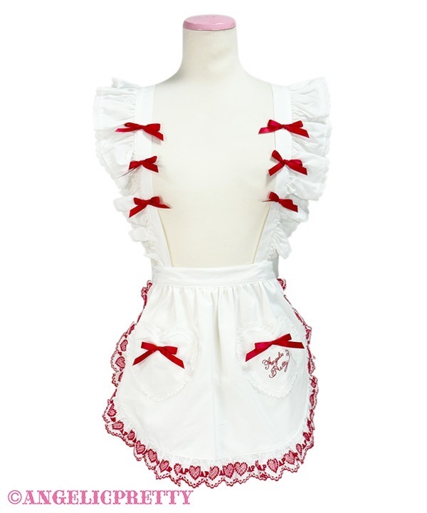 Sentimental Heart Lace Apron - White x Red