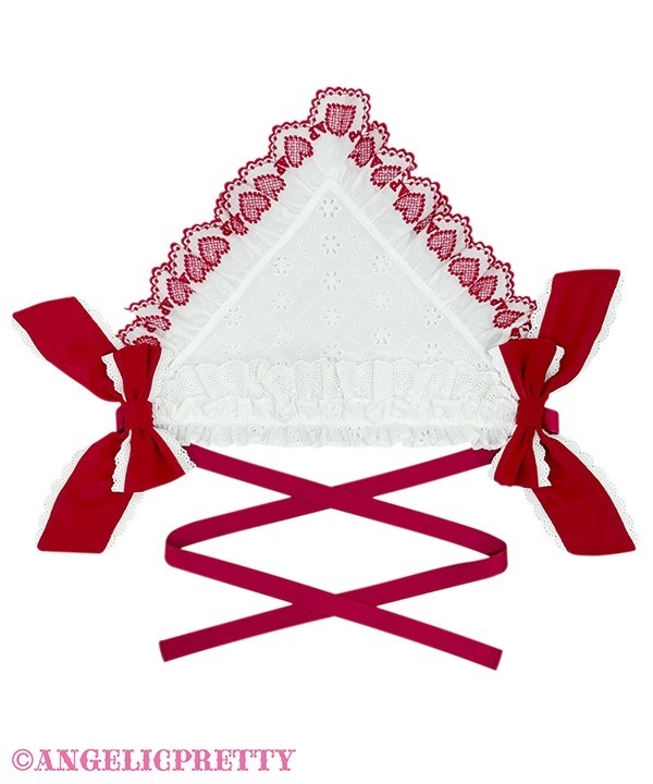 Sentimental Heart Lace Babushka - White x Red