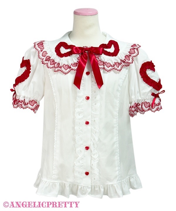 Sentimental Heart Lace Blouse - White x Red