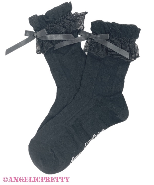 Sheer Flower Crew Socks - Black - Click Image to Close