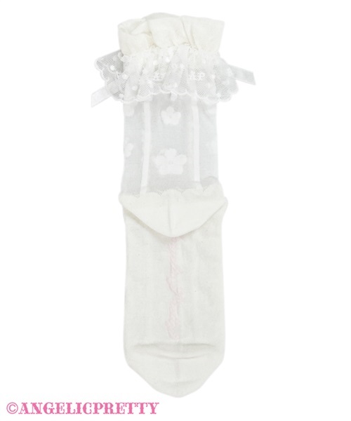 Sheer Flower Crew Socks - White - Click Image to Close