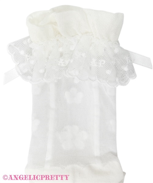 Sheer Flower Crew Socks - White