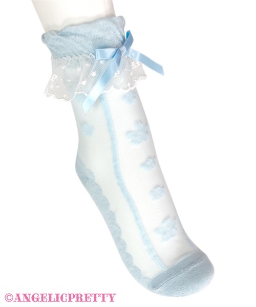 Sheer Flower Crew Socks - White