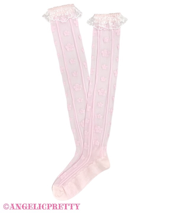 Sheer Flower Over Knee - Pink - Click Image to Close