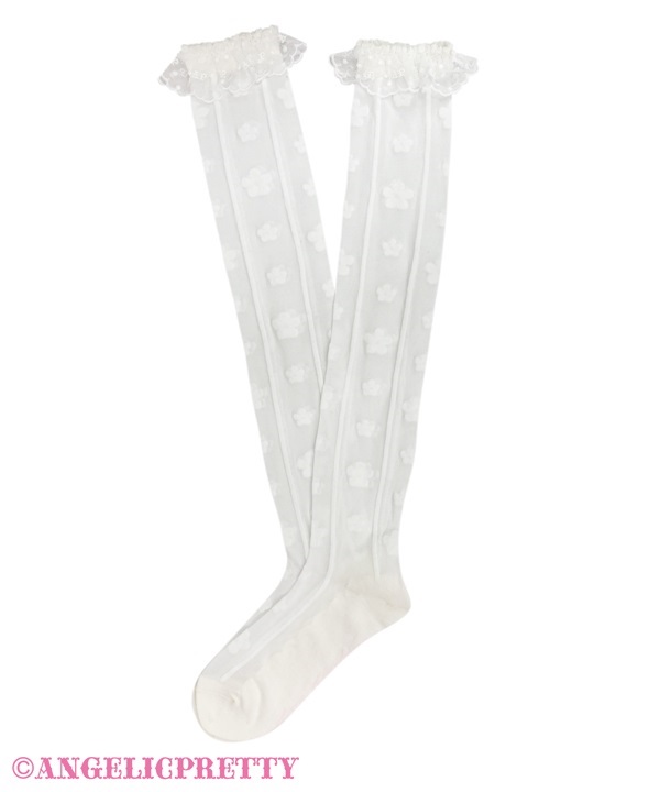 Sheer Flower Over Knee - White - Click Image to Close