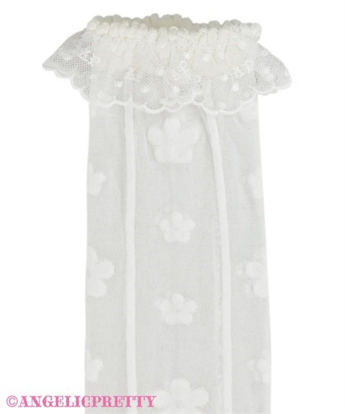 Sheer Flower Over Knee - White