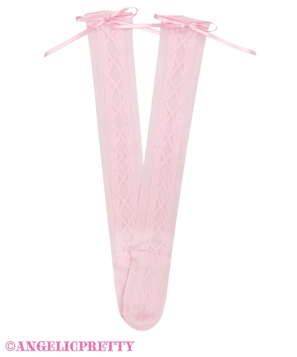 Sheer Lace Up Over Knee - Pink