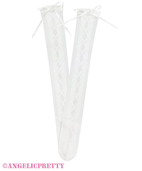Sheer Lace Up Over Knee - White