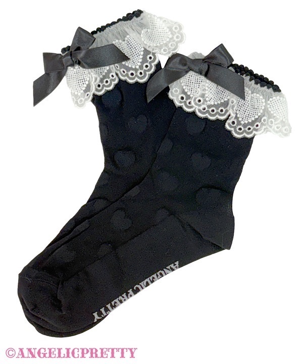 Sheer Lovely Heart Crew Socks - Black
