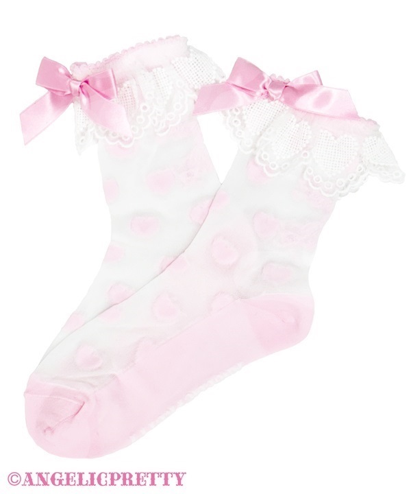 Sheer Lovely Heart Crew Socks - Pink
