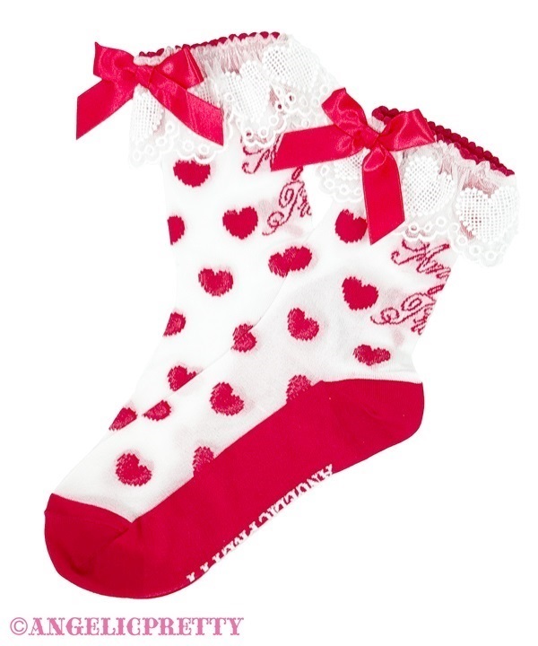 Sheer Lovely Heart Crew Socks - Red