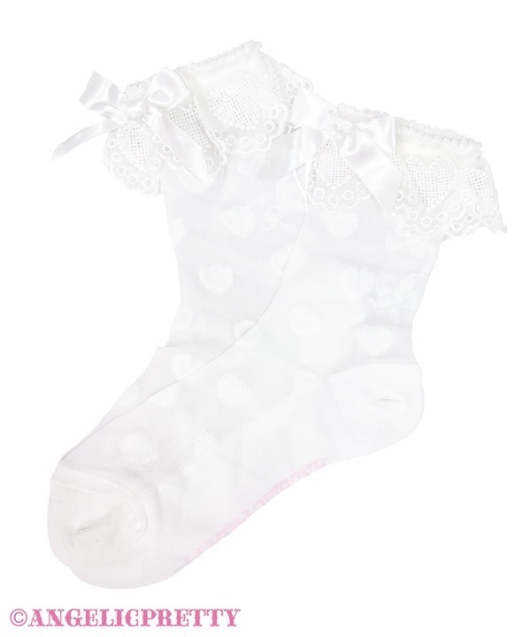 Sheer Lovely Heart Crew Socks - White