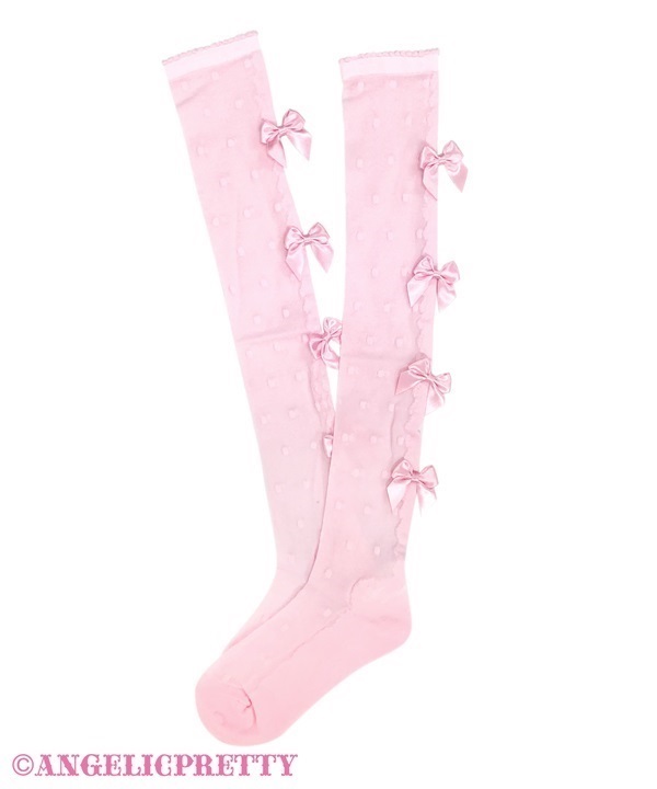 Sheer Petit Ribbon Over Knee - Pink