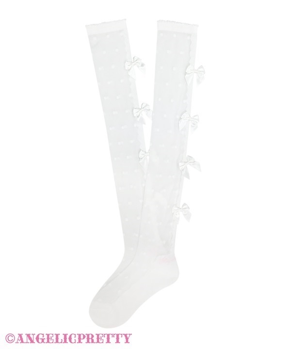 Sheer Petit Ribbon Over Knee - White