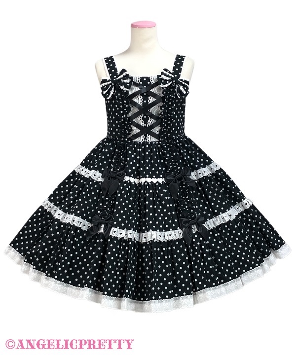 Shoulder Ribbon Jumperskirt (Dot) - Black