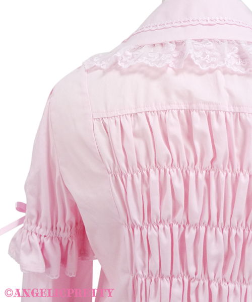 Simple Pintuck Sleeve Blouse - Pink x Black