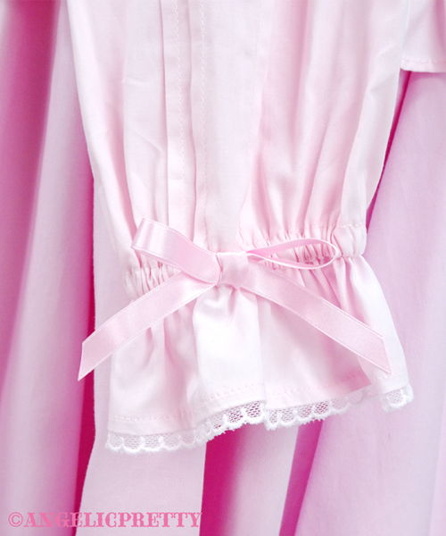 Simple Pintuck Sleeve Blouse - Pink x Black